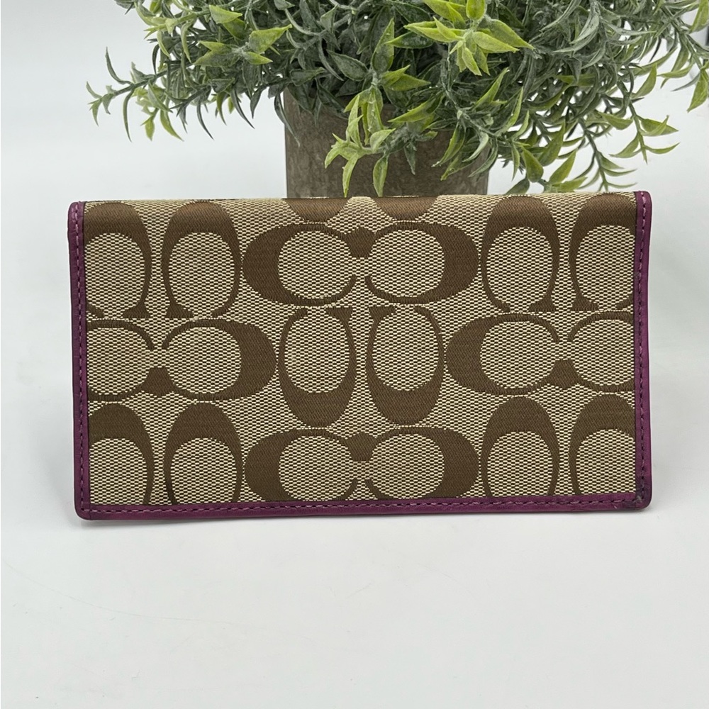 Coach RARE signature checkbook cover case holder khaki Purple Lavender. - Picture 1 of 13